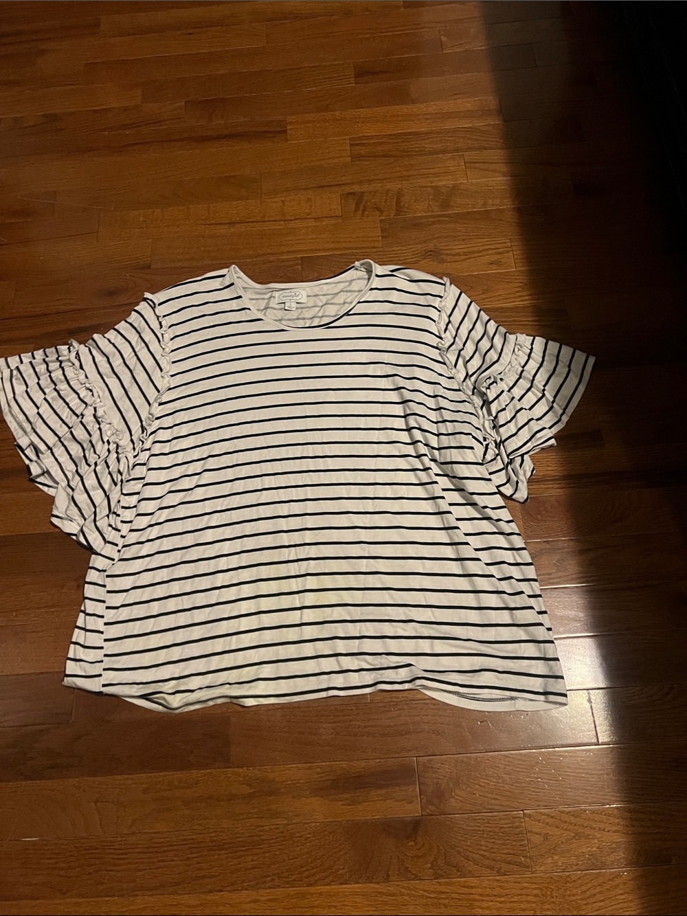 Mud Pie White and Black Striped Ruffle Sleeve Top